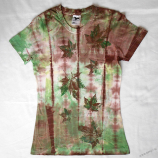 Bílo-zeleno-hnědé dámské triko s listy S