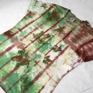 Bílo-zeleno-hnědé dámské triko s listy L