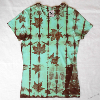 Mentolovo-hnědé dámské triko s listy S