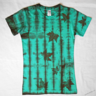 Tyrkysovo-hnědé dámské triko s listy XS