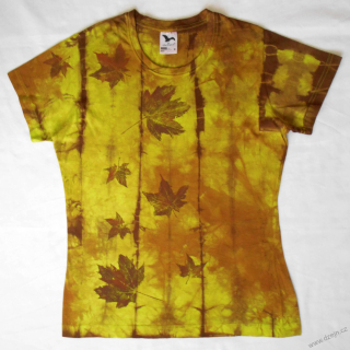 Zeleno-hnědé dámské triko s listy M