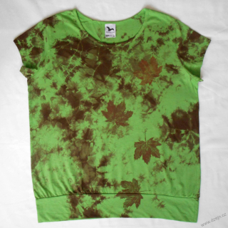 Zeleno-hnědé dámské triko s listy XL