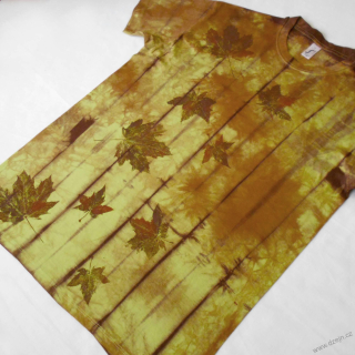 Zeleno-hnědé batikované triko s listy M