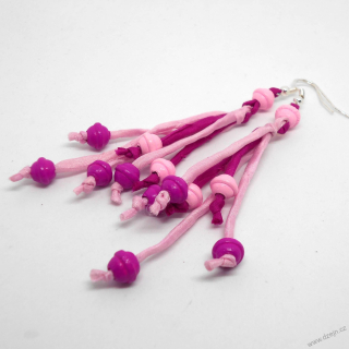 Růžové náušnice hedvábí-dřevo