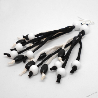 Bílo-černé náušnice hedvábí-dřevo