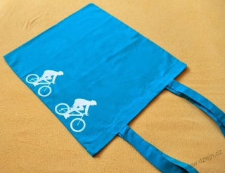 Tyrkysová taška s bílými cyklisty