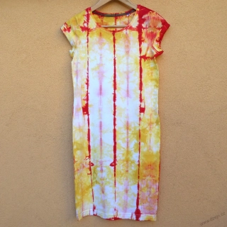 Dámské bílo-žluto-červené batikované šaty XS