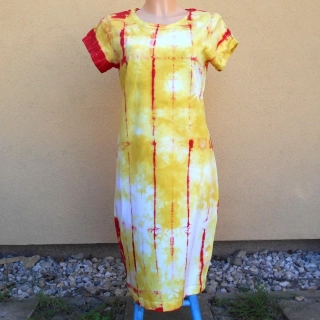 Dámské bílo-žluto-červené batikované šaty M