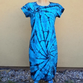 Dámské tyrkysovo-černé batikované šaty M