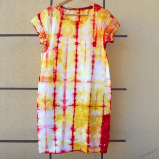 Dámské bílo-žluto-červené batikované šaty XL