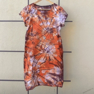 Dámské bílo-oranžovo-hnědé batikované šaty