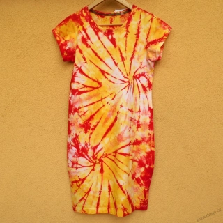 Dámské bílo-žluto-červené batikované šaty S