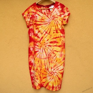 Dámské bílo-žluto-červené batikované šaty L