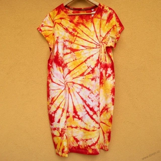 Dámské bílo-žluto-červené batikované šaty XL