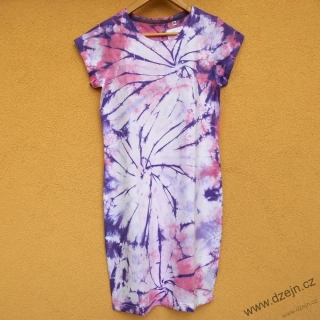 Dámské bílo-růžovo-fialové batikované šaty S