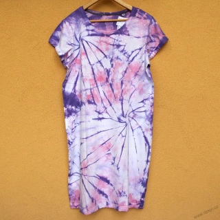 Dámské bílo-růžovo-fialové batikované šaty XL