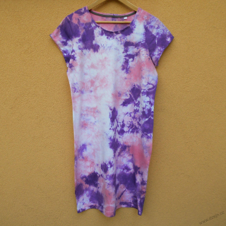 Dámské bílo-růžovo-fialové batikované šaty S