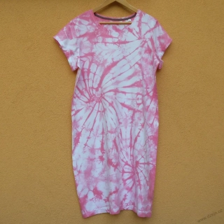 Dámské bílo-růžové batikované šaty XL