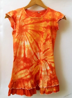 Dívčí bílo-žluto-oranžové batikované šaty 12/14