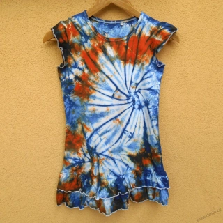 Dívčí bílo-oranžovo-modré batikované šaty 12/14