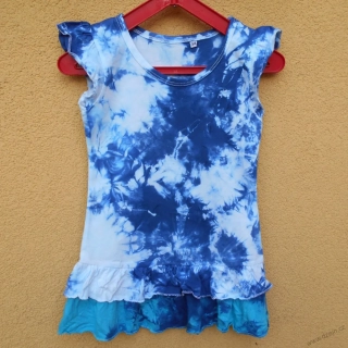 Dívčí bílo-tmavě modré batikované šaty 3/4