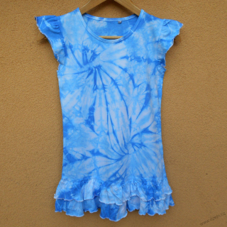 Dívčí bílo-světle modré batikované šaty 12/14