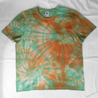 Oranžovo-zelené batikované triko XXL