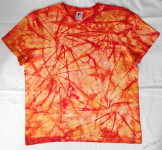 Žluto-oranžovo-červené batikované triko XXL