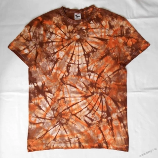 Bílo-oranžovo-hnědé batikované triko L