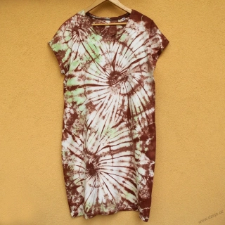 Bílo-zeleno-hnědé dámské batikované šaty XL