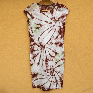 Bílo-zeleno-hnědé dámské batikované šaty XS