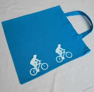 Tyrkysová taška s bílými cyklisty