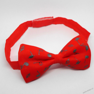 Červený hedvábný motýlek s notami - malý