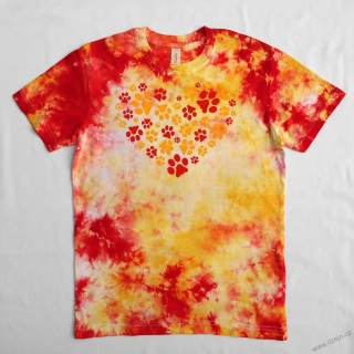 Bílo-žluto-červené dětské tričko se stopami (12 let)