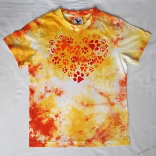 Bílo-žluto-oranžové dětské tričko se stopami (10 let)