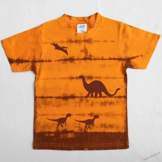 Oranžovo-hnědé dětské tričko s dinosaury (3-4 roky)
