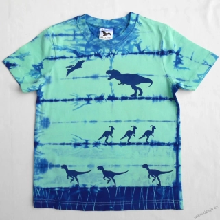 Mentolovo-modré dětské tričko s dinosaury (8 let)
