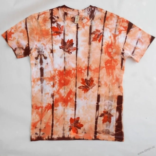 Dětské bílo-oranž.-hnědé triko s listy (10 let)