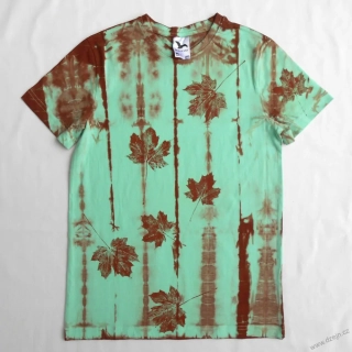 Dětské mentolovo-hnědé triko s listy (12 let)