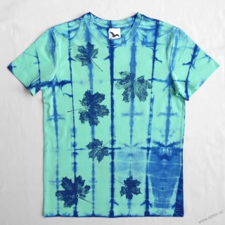 Dětské mentolovo-modré triko s listy (10 let)