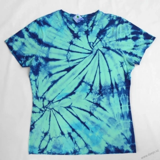 Mentolovo-modré batikované dámské triko L