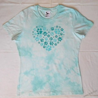 Světle mentolové dámské triko s kočičími stopami L