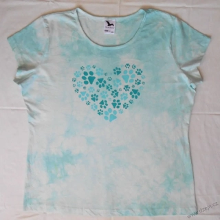 Světle mentolové dámské triko s kočičími stopami XXL