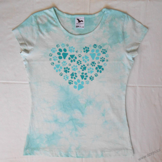 Světle mentolové dámské triko s kočičími stopami M