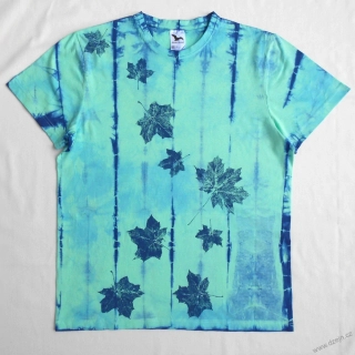 Mentolovo-modré batikované triko s listy L