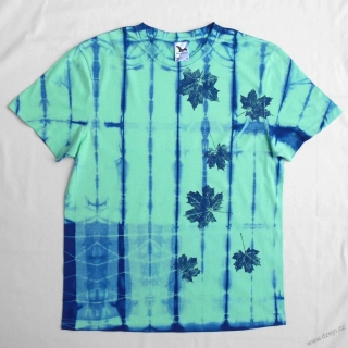 Mentolovo-modré batikované triko s listy XL