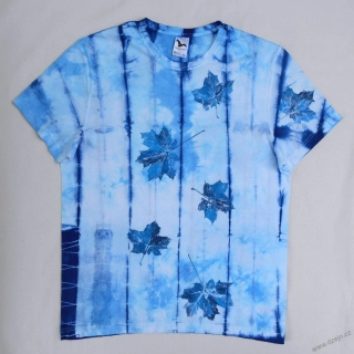 Bílo-modré batikované triko s listy XL