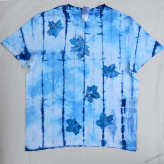 Bílo-modré batikované triko s listy XL