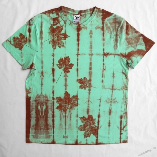 Mentolovo-hnědé batikované triko s listy XL