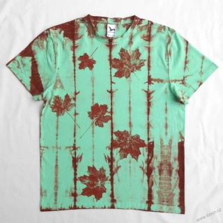 Mentolovo-hnědé batikované triko s listy L